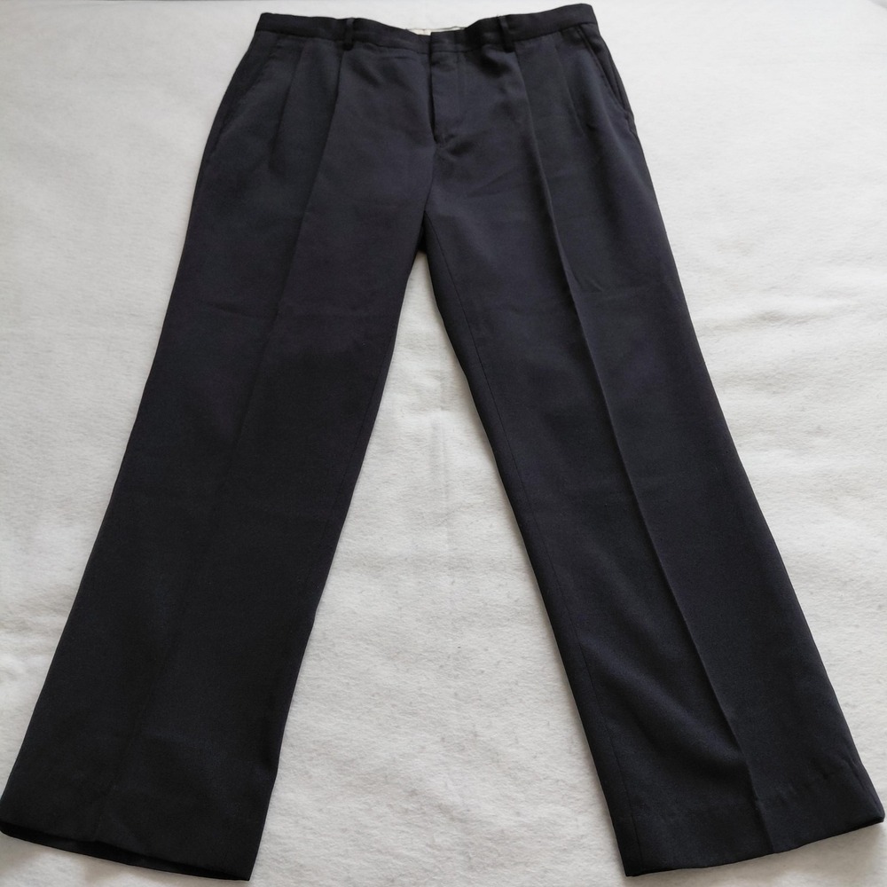 Botany 500 Black Pleated Dress Pants Mens 30x30 Wool Blend Preppy Formal Slax